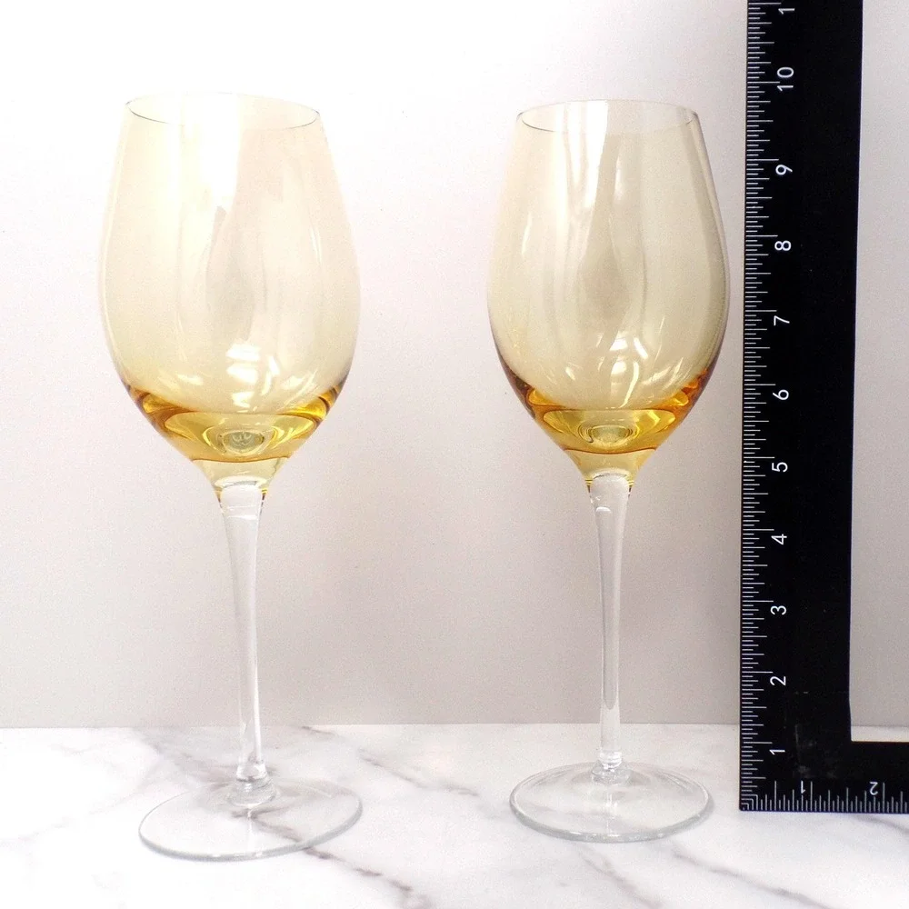 Vintage Yellow & Clear Handblown Wine Glass, set of 2